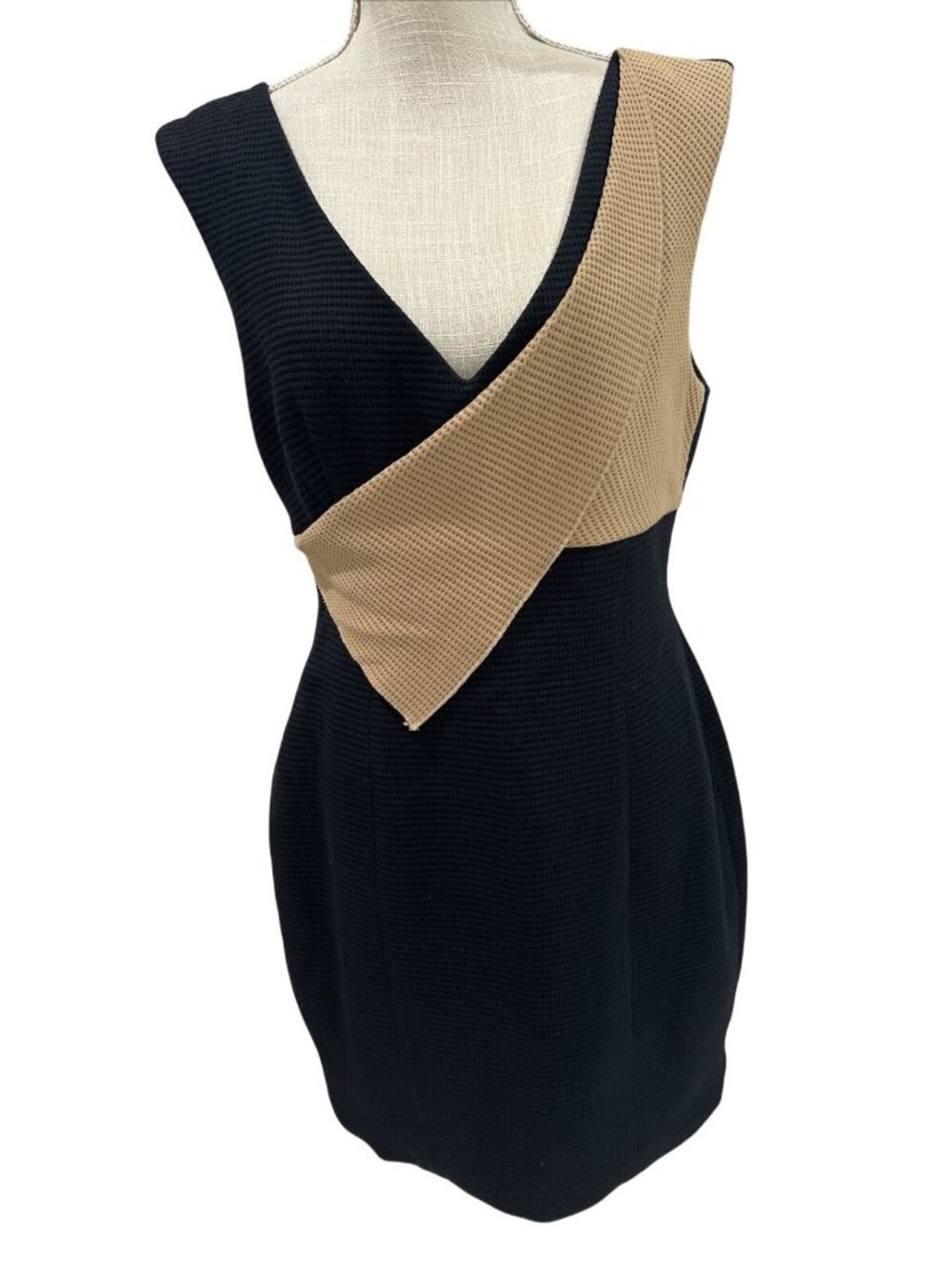 Tracy Reese Navy & Tan Textured Sleeveless Dress With Back Zipper Size 8